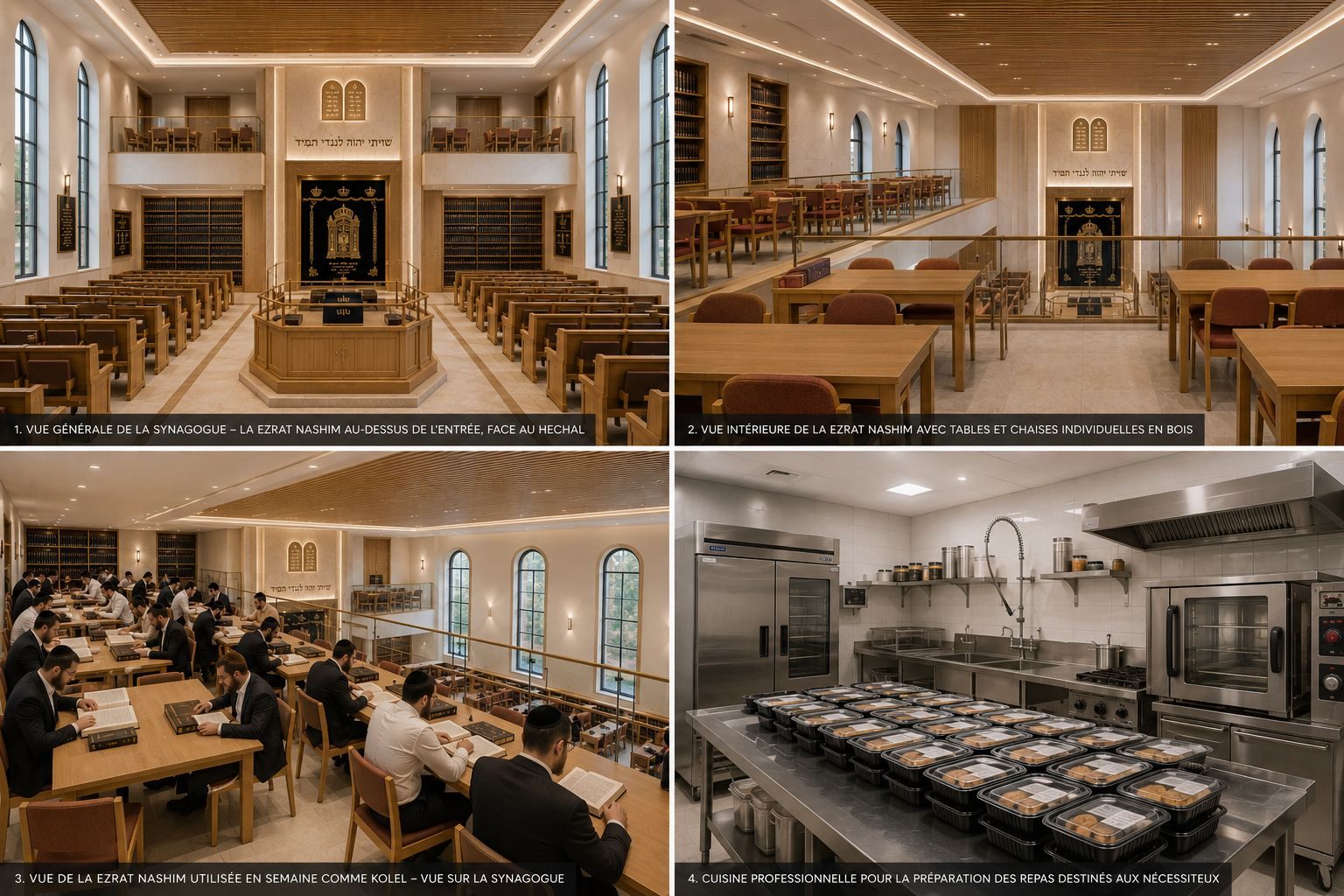 Planche de projection : synagogue, Ezrat Nashim, kollel et cuisine professionnelle